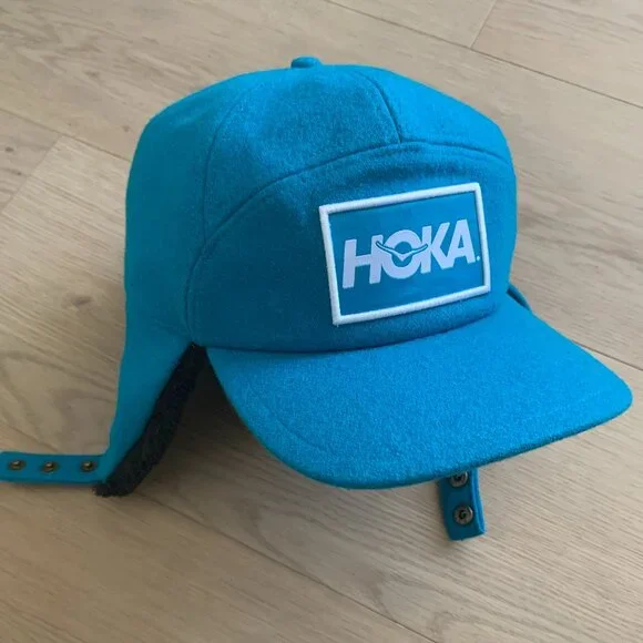 HOKA ONE ONE Wool Aviator Trapper Hat Blue Winter Ear Flap Ski Outdoor Cap - Picture 13 of 14
